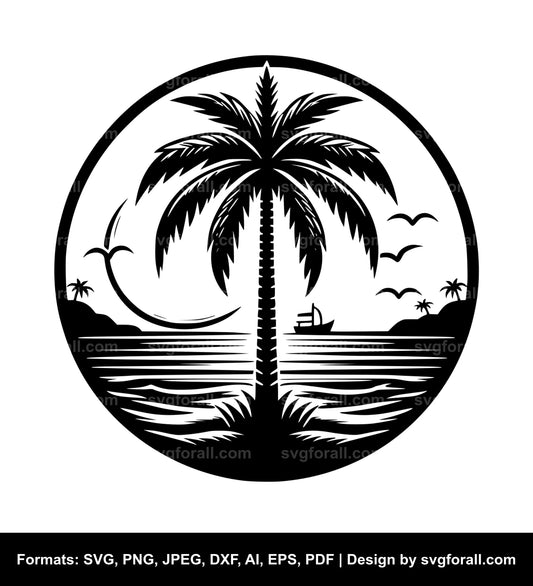 Coconut Tree Beach SVG Vector