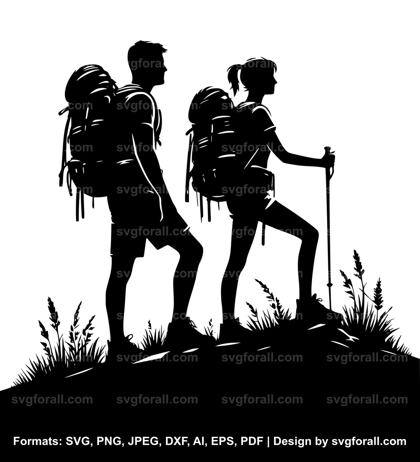 Couple Hiking Clipart SVG