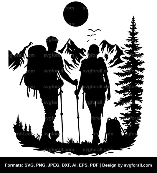 Couple Hiking SVG Clipart