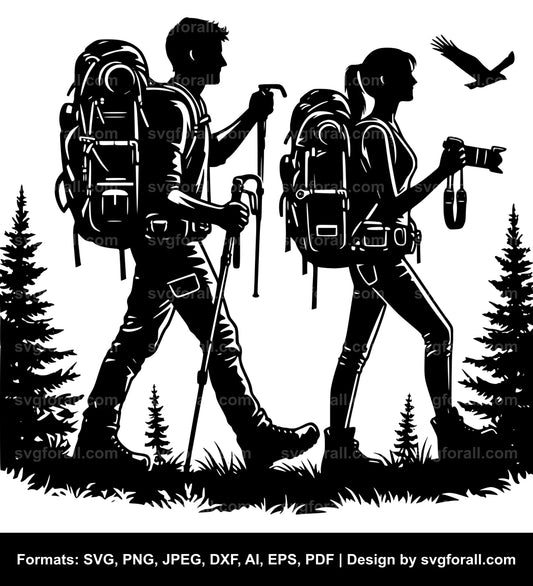 Couple Hiking SVG Vector