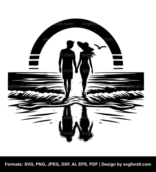 Couple In Beach Black SVG