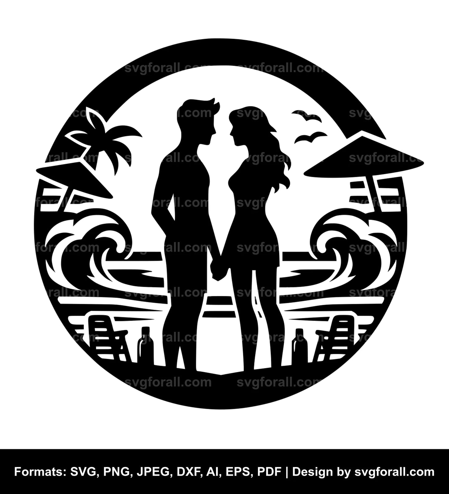 Couple In Beach Clipart SVG