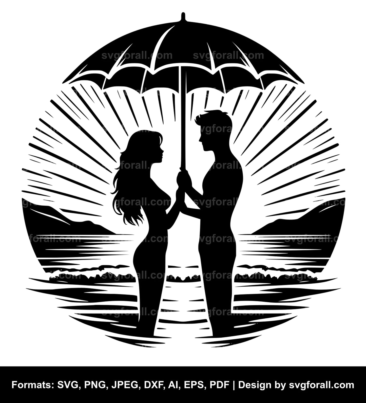 Couple In Beach SVG Clipart