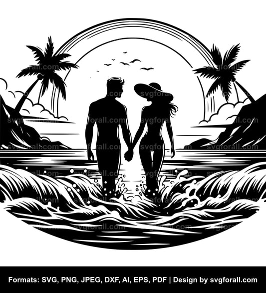 Couple In Beach Vector SVG