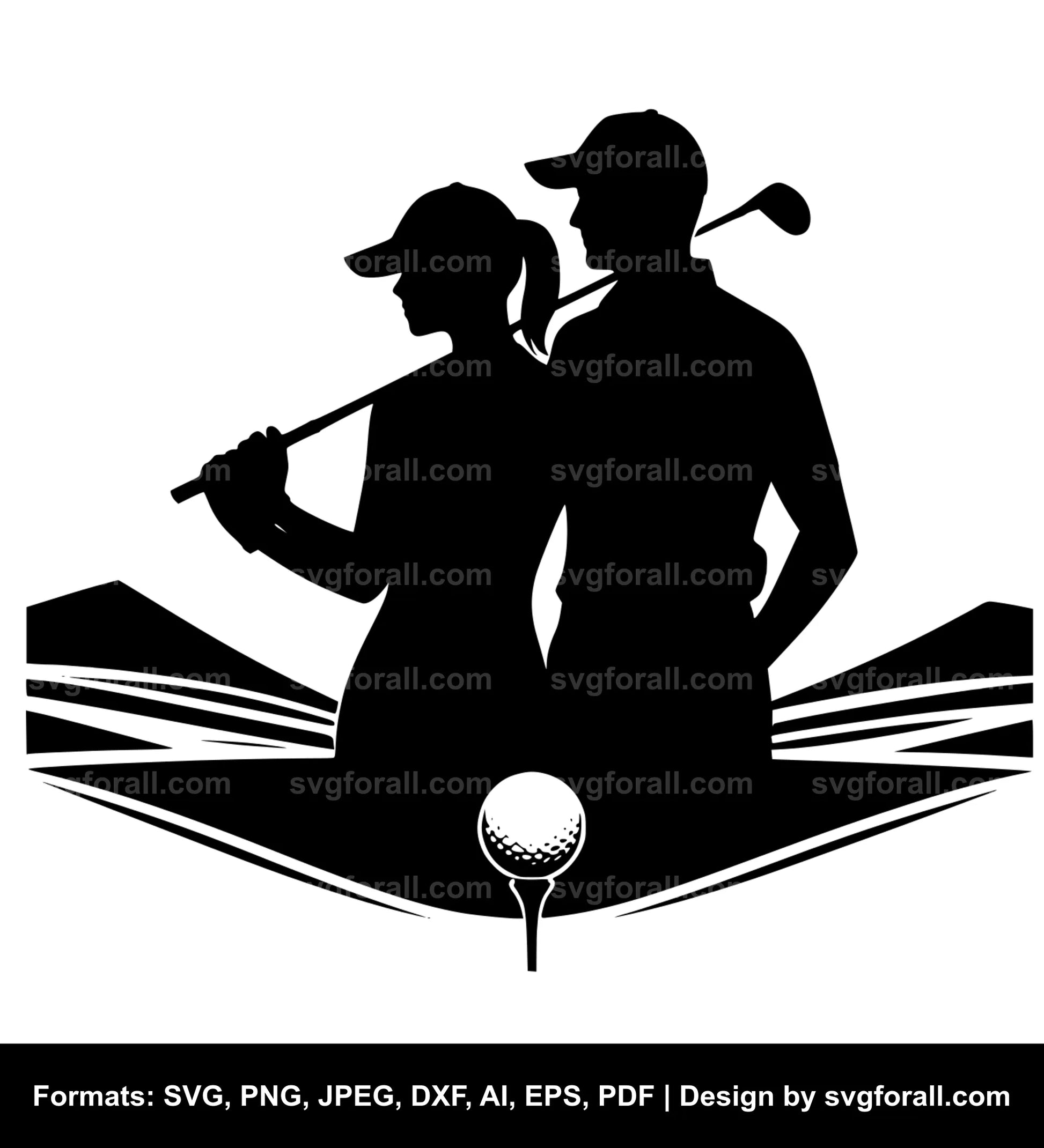 Couple Playing Golf Black SVG