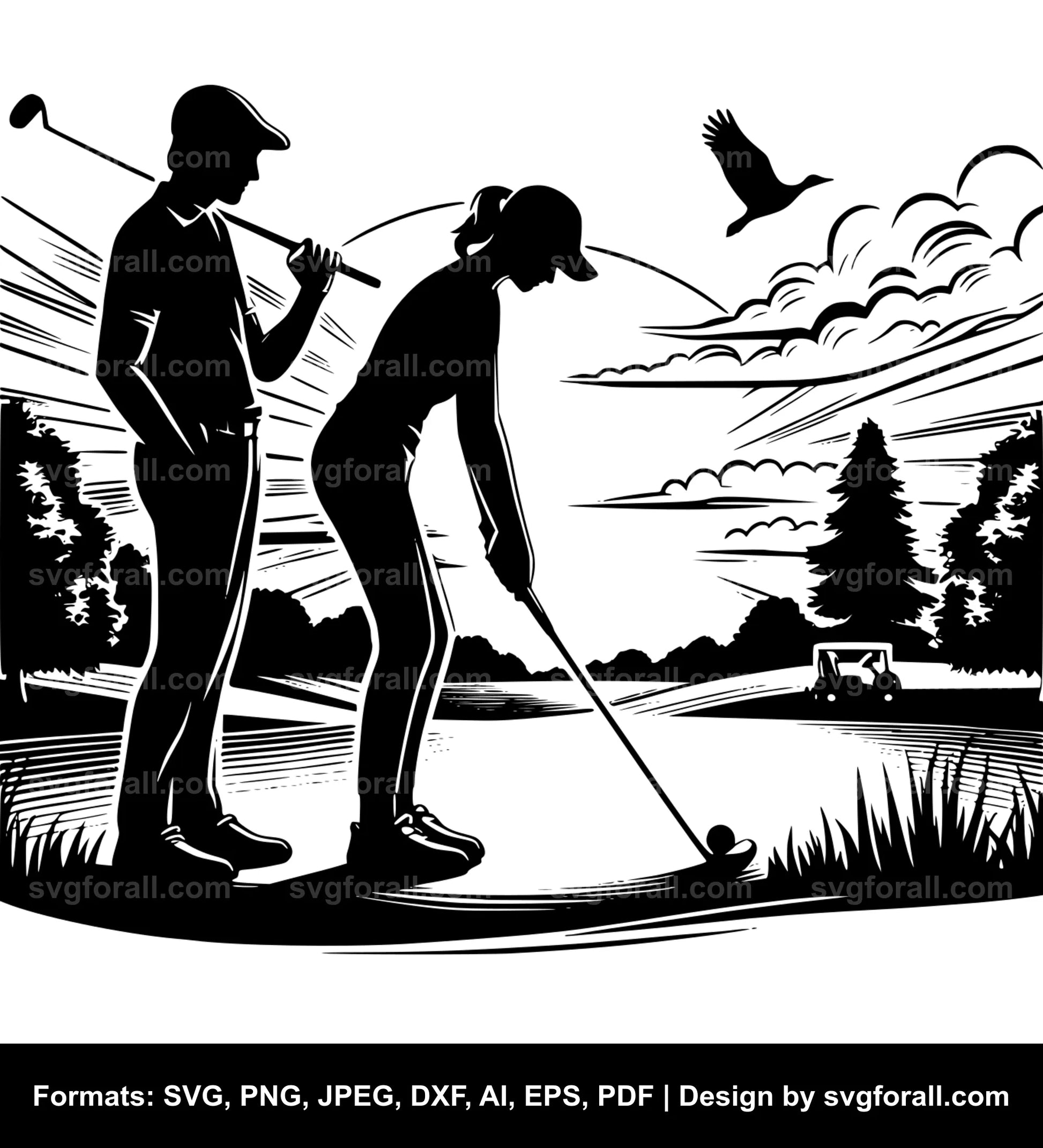 Couple Playing Golf SVG File