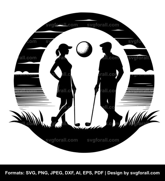 Couple Playing Golf SVG Vector