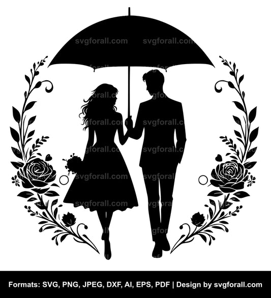 Couple Under Umbrella Black SVG