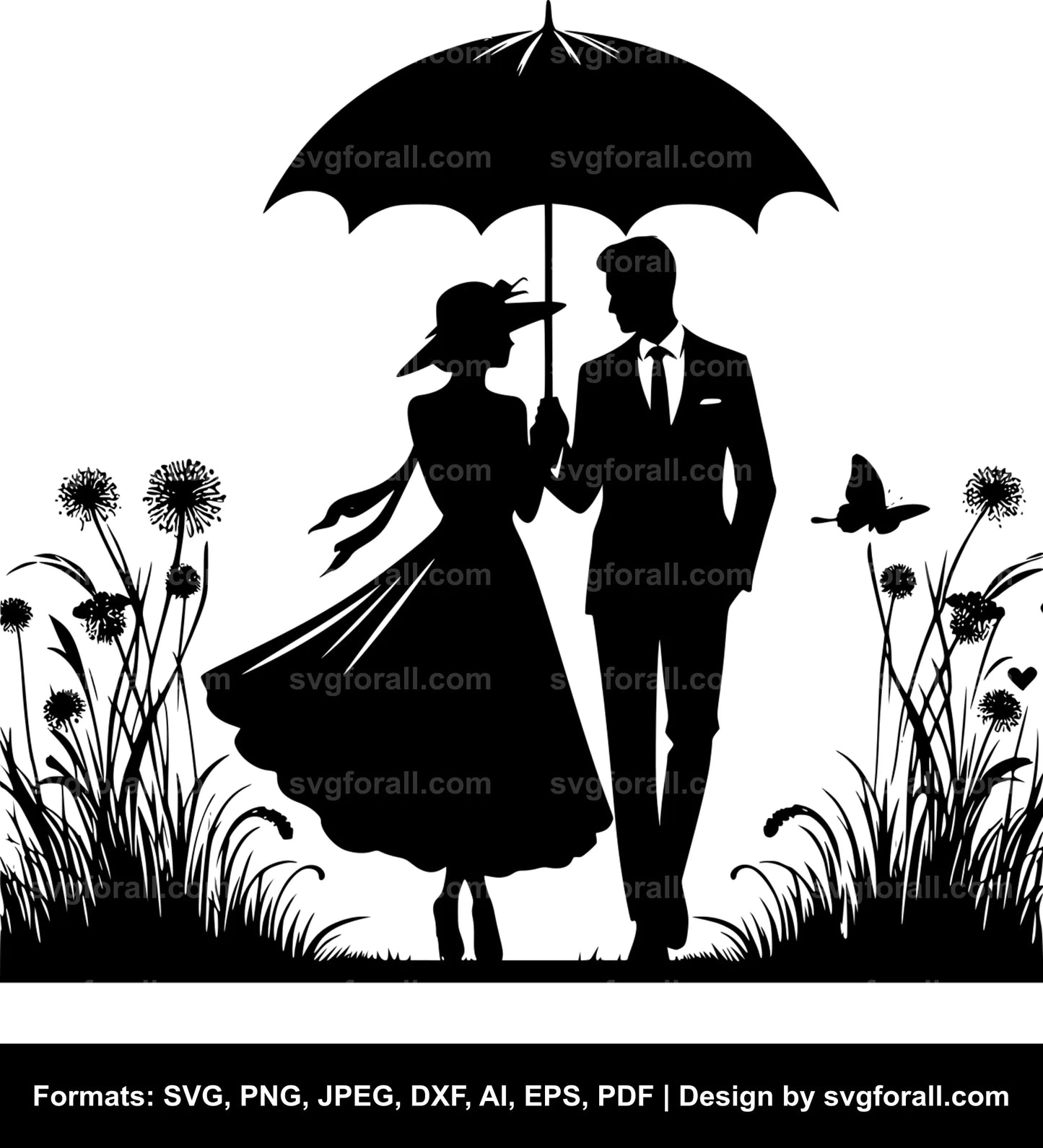 Couple Under Umbrella SVG Design