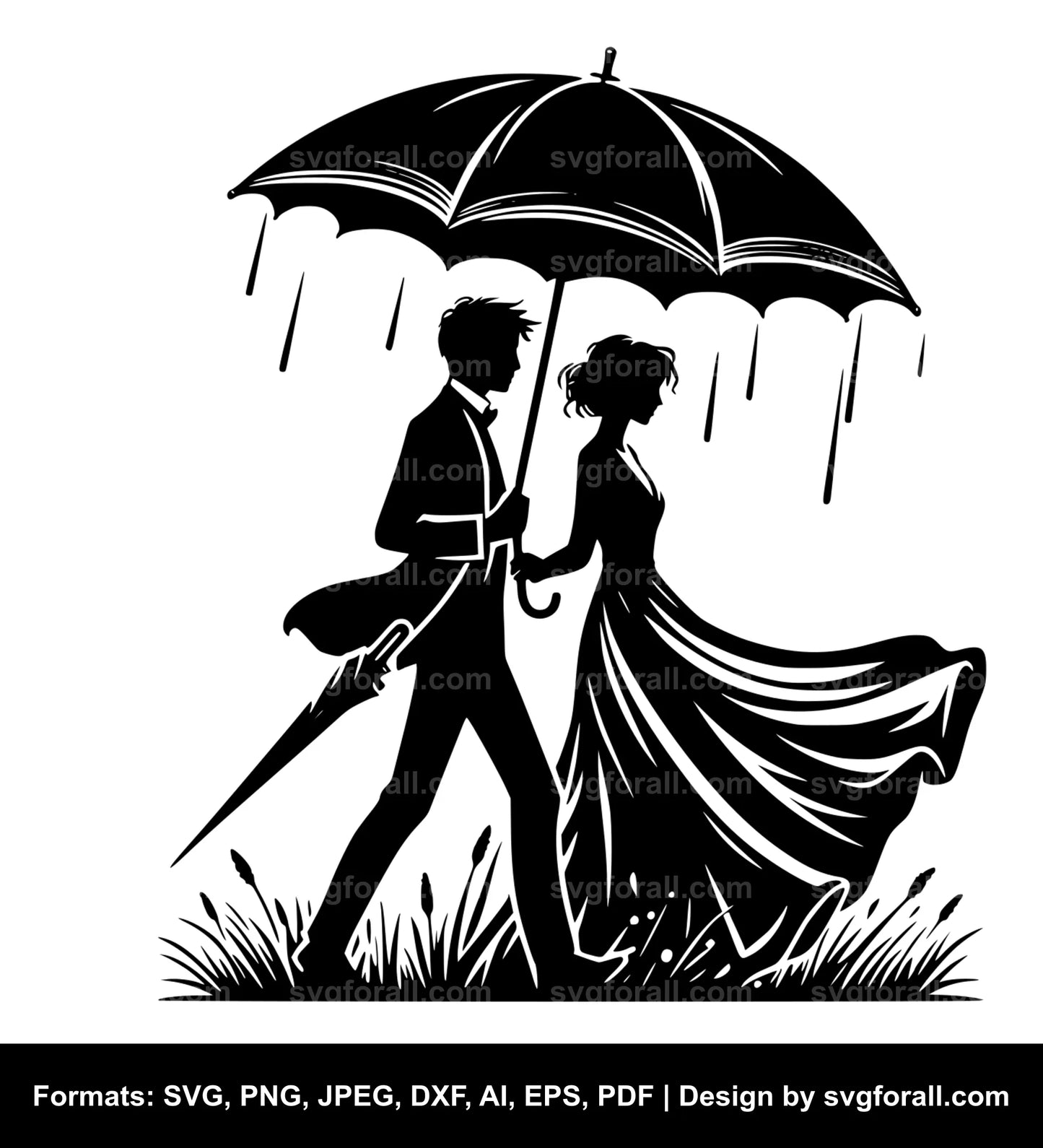 Couple Under Umbrella SVG File