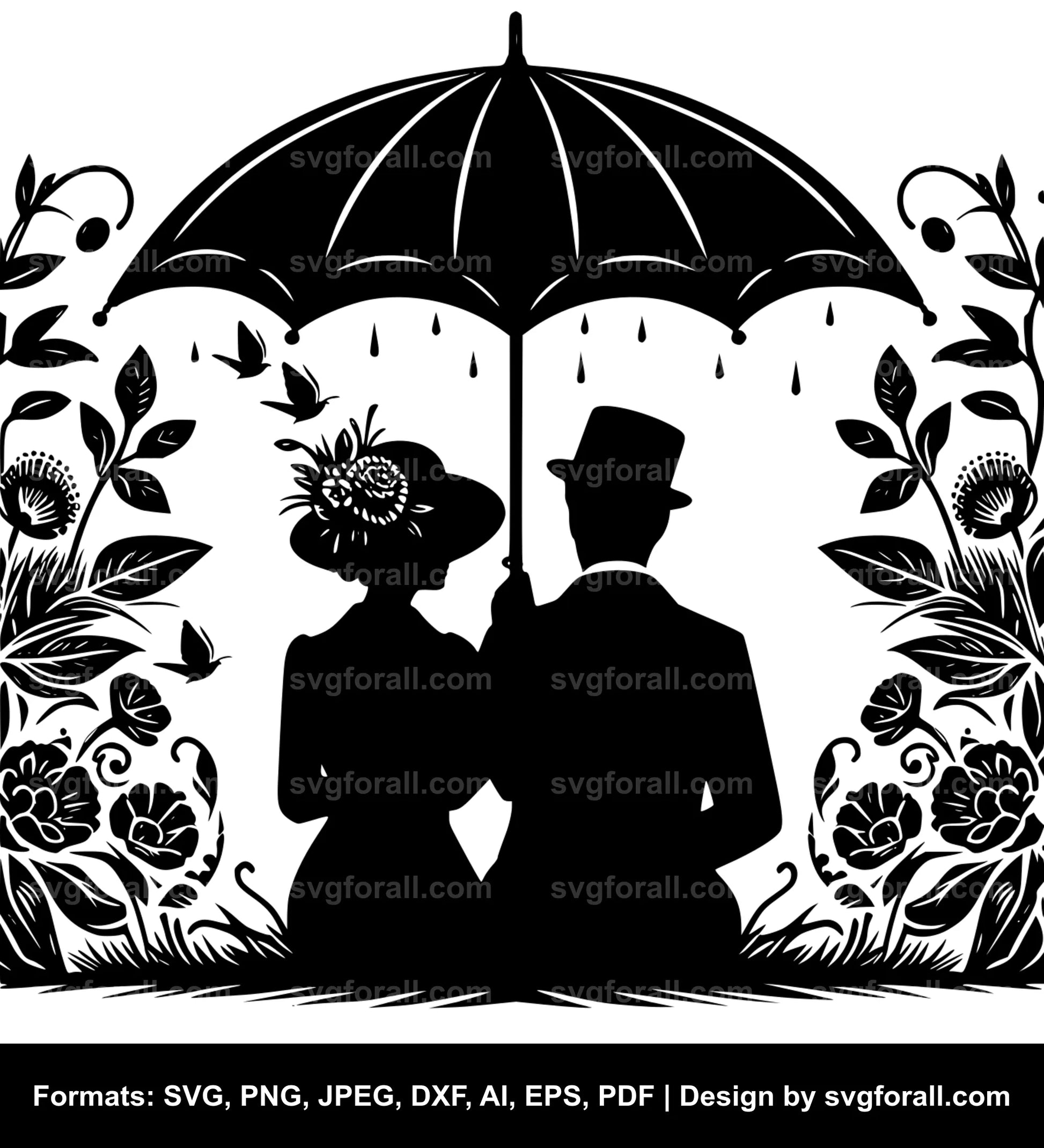 Couple Under Umbrella SVG PNG