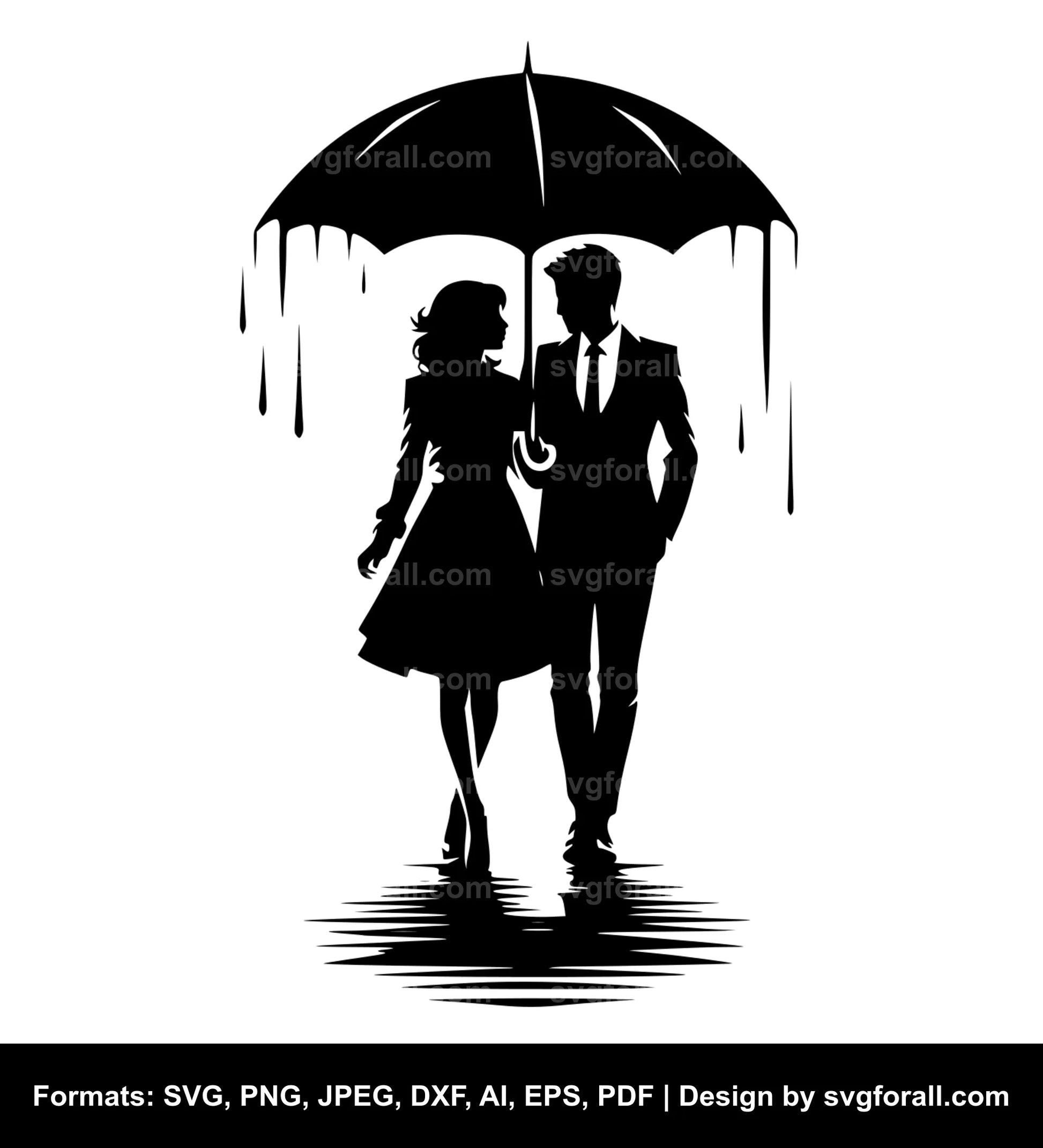 Couple Under Umbrella SVG Vector