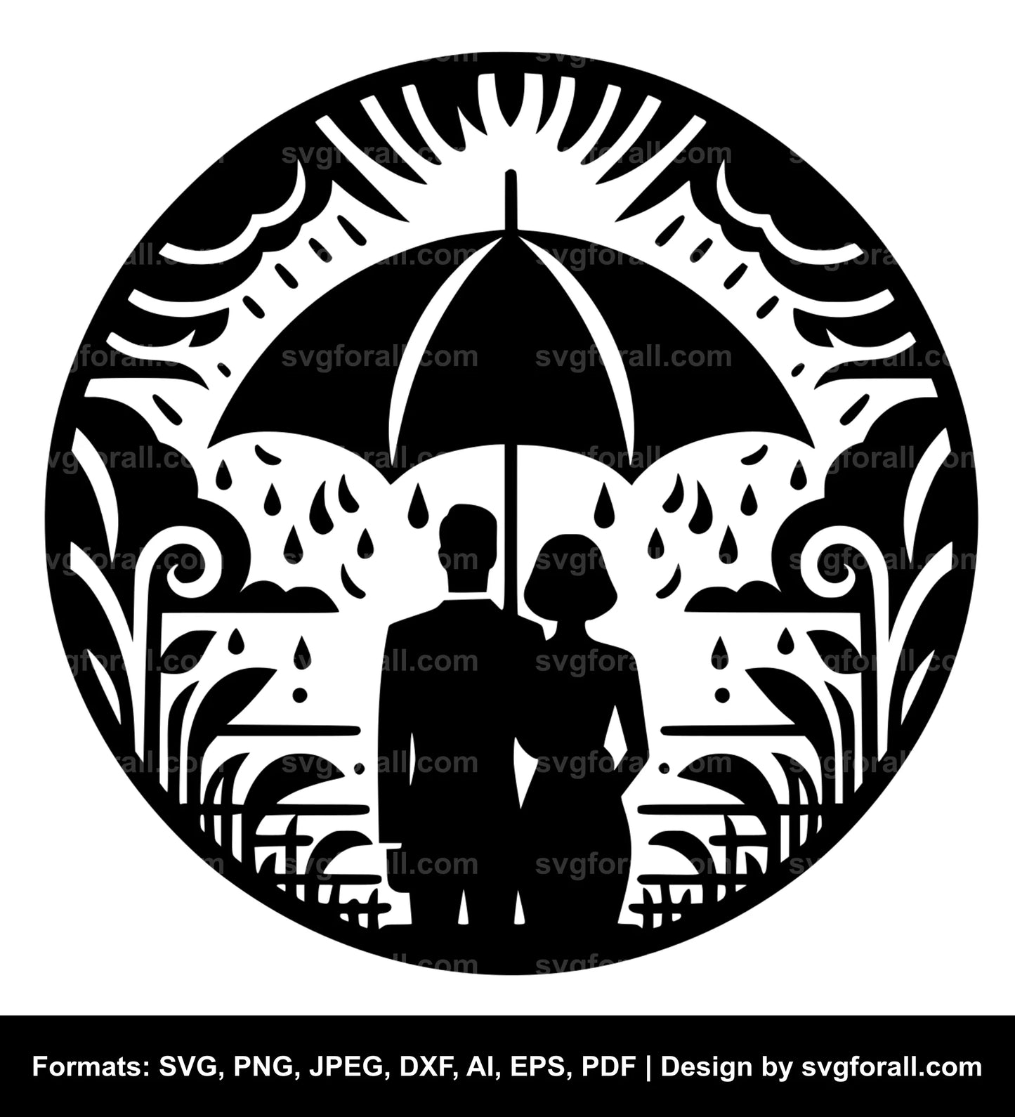 Couple Under Umbrella Vector SVG