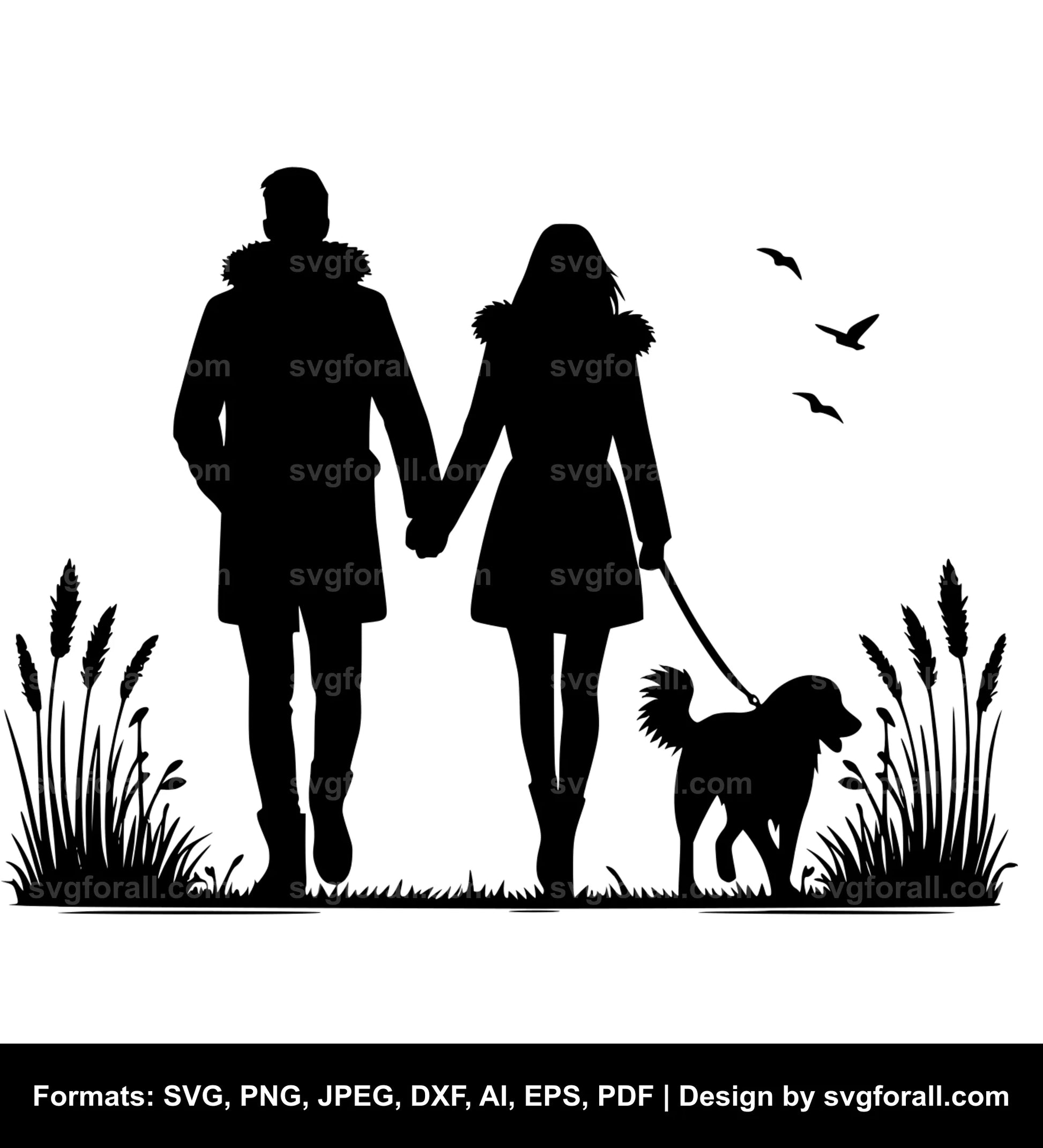 Couple Walking Dog SVG