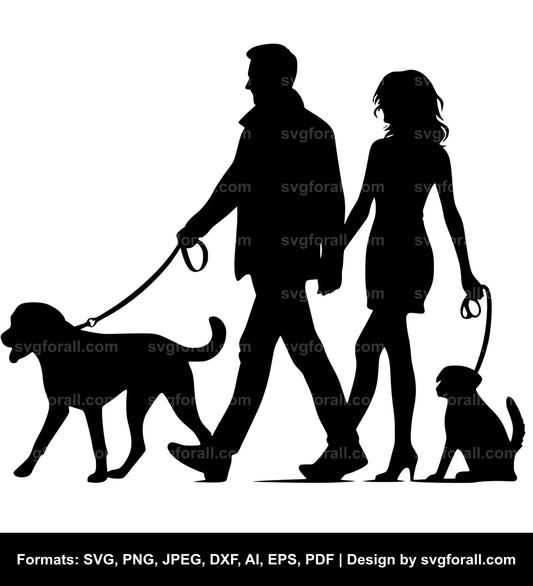 Couple Walking Dog SVG File