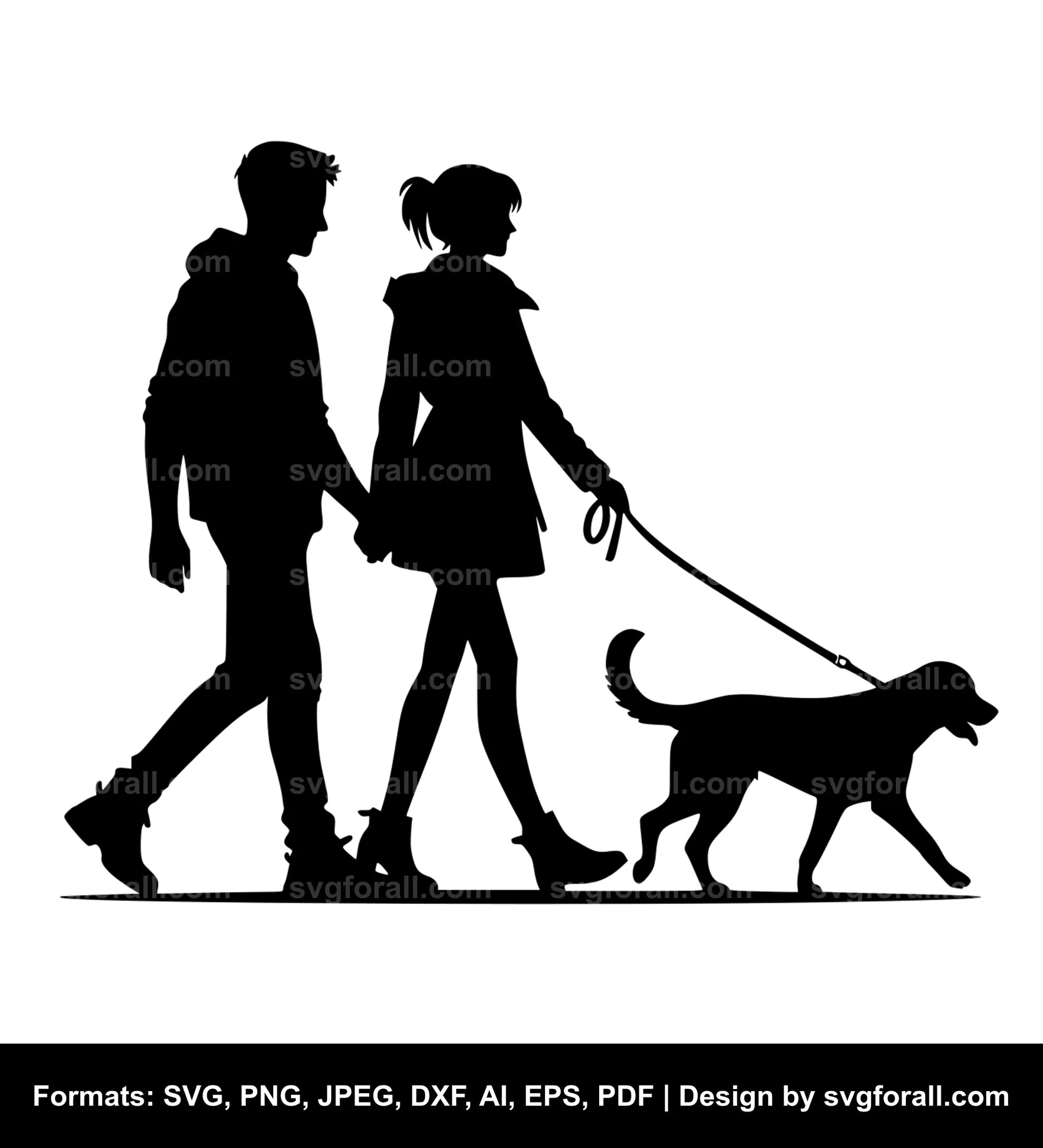 Couple Walking Dog SVG Vector