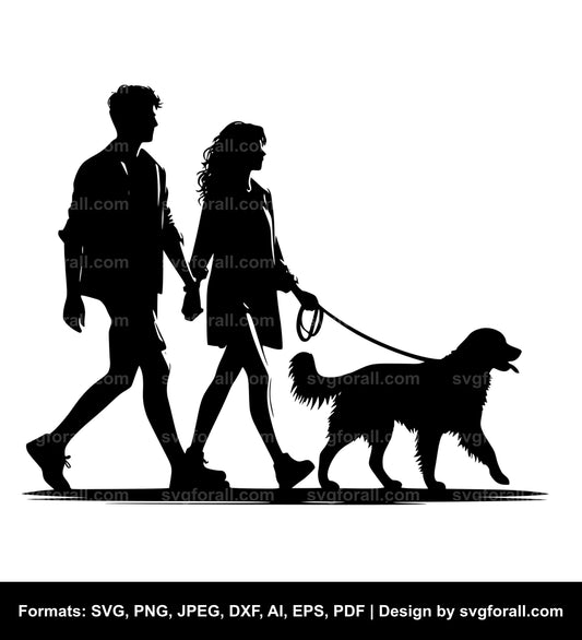 Couple Walking Dog Vector SVG