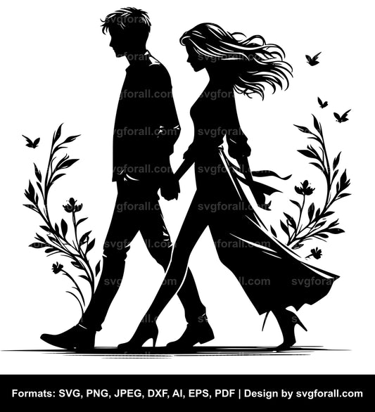 Couple Walking SVG Vector