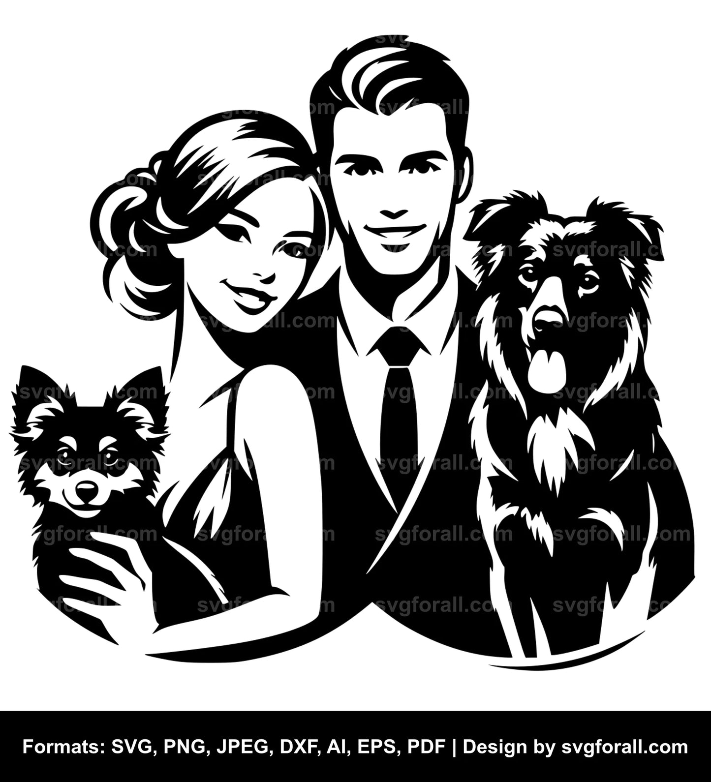 Couple With Dog Black SVG