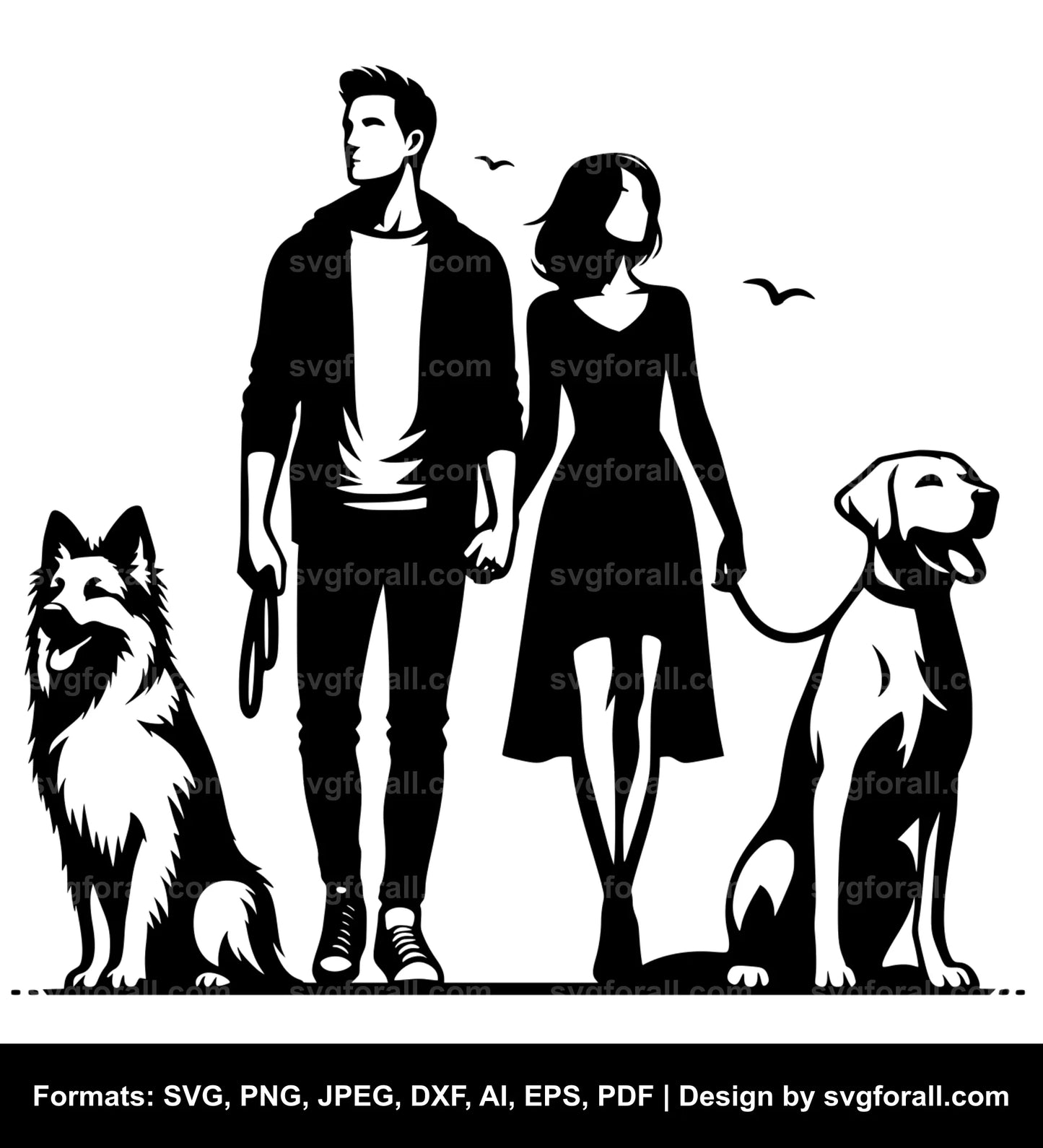 Couple With Dog SVG Vector