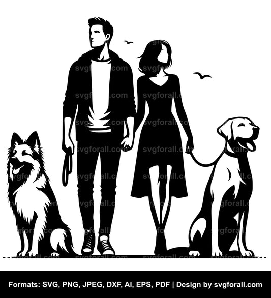 Couple With Dog SVG Vector