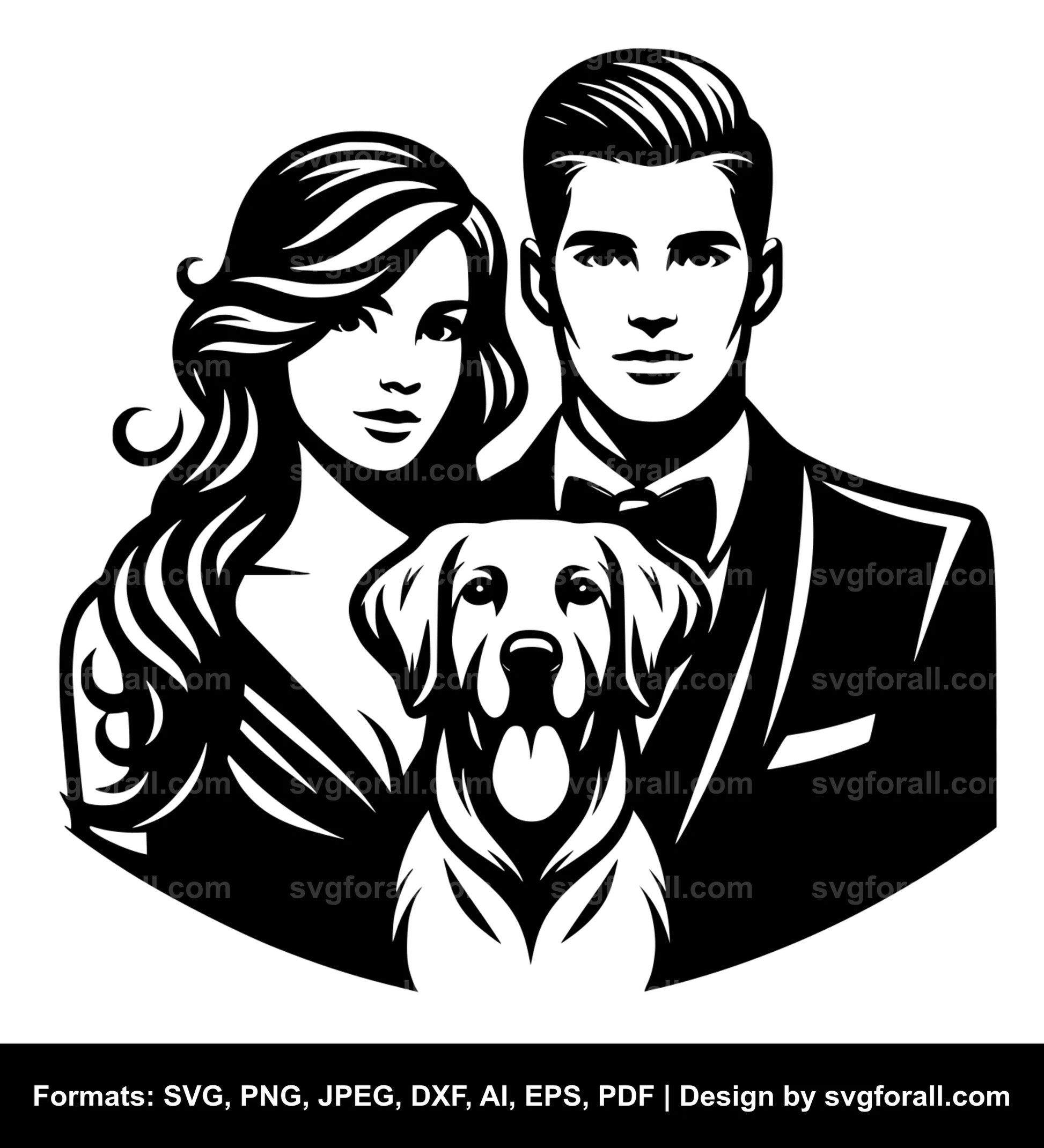 Couple With Dog Vector SVG