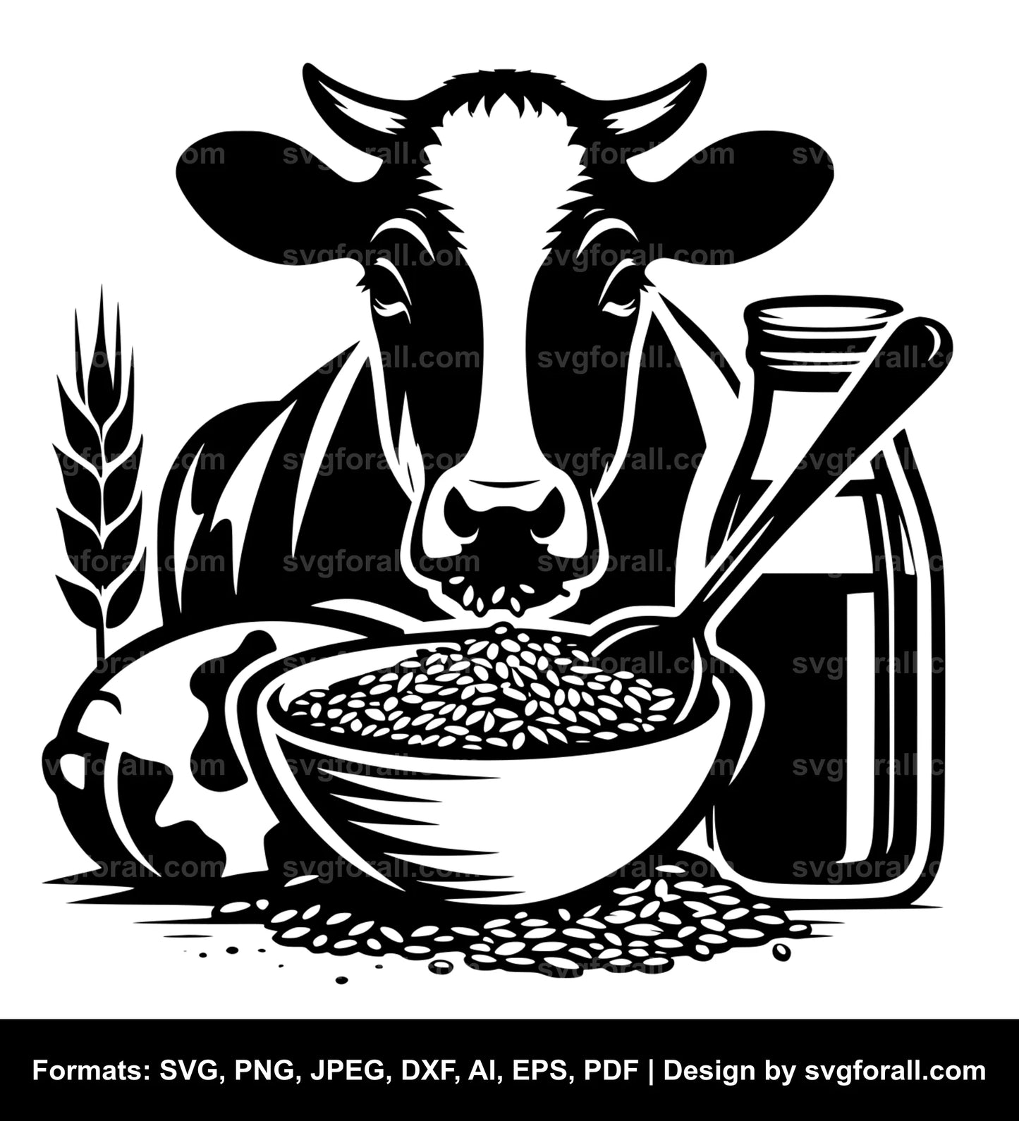 Cow Eating Grass Black SVG