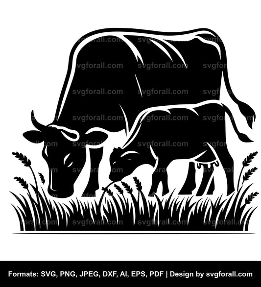 Cow Eating Grass Vector SVG