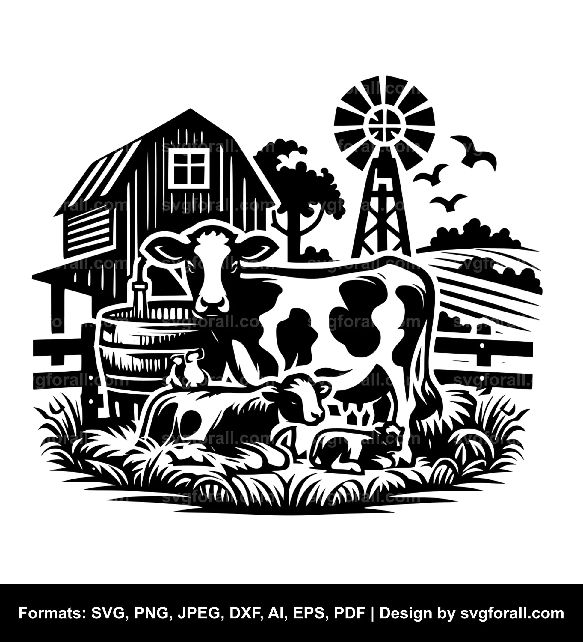 Cow In Farm SVG Vector