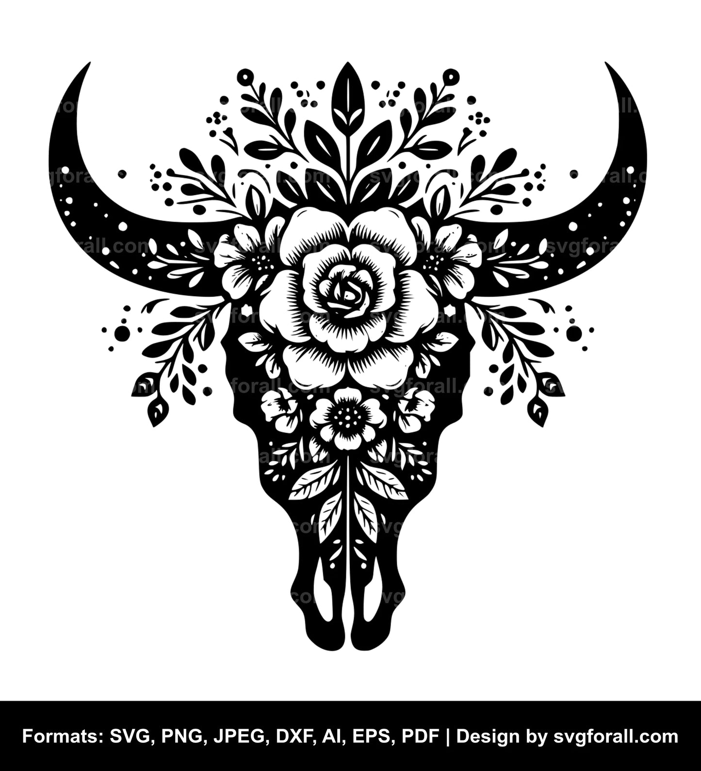 Cow Skull With Flowers Clipart SVG