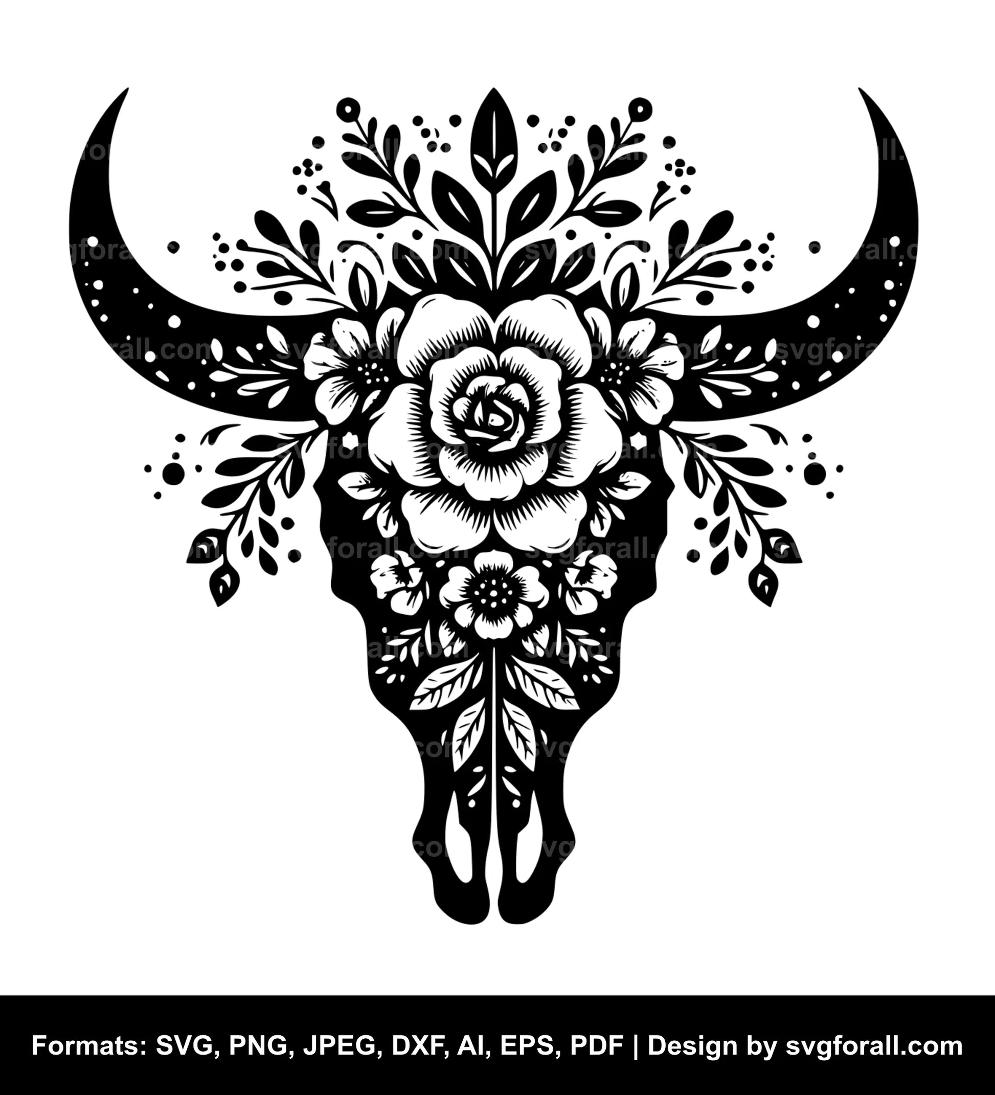 Cow Skull With Flowers Clipart SVG