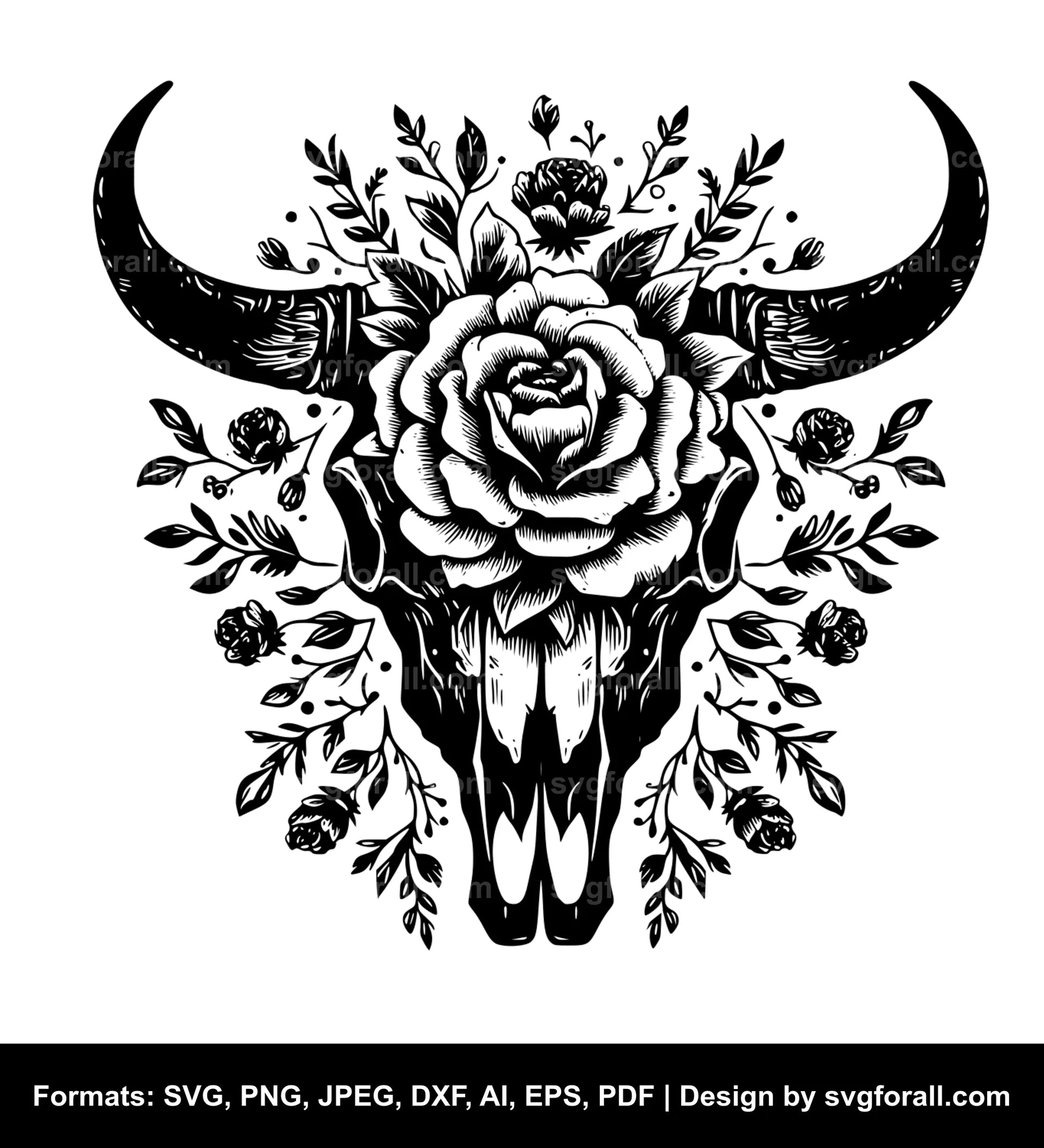 Cow Skull With Flowers Cricut SVG