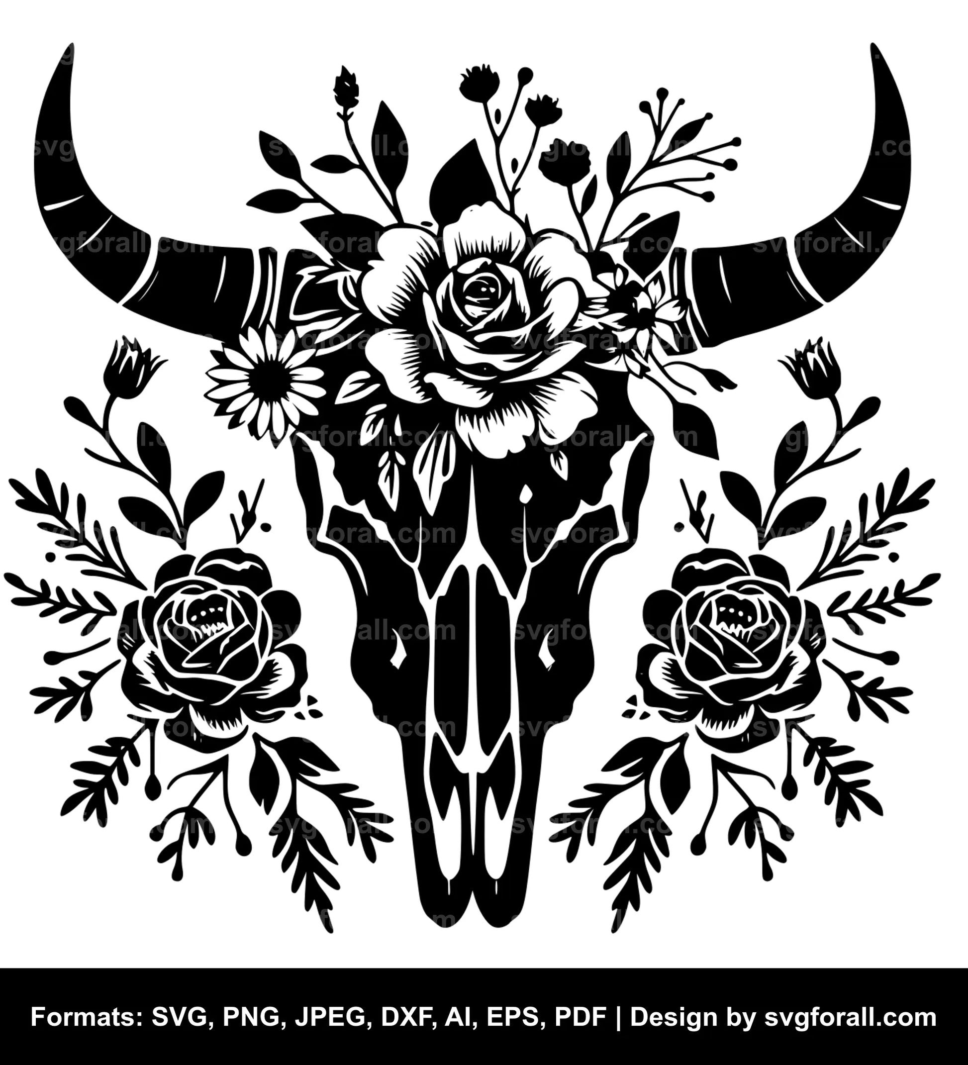 Cow Skull With Flowers SVG Clip Art