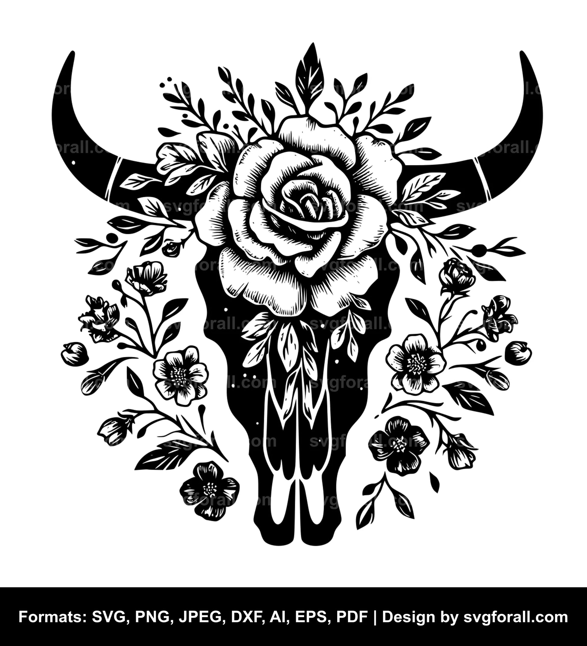 Cow Skull With Flowers SVG Clipart