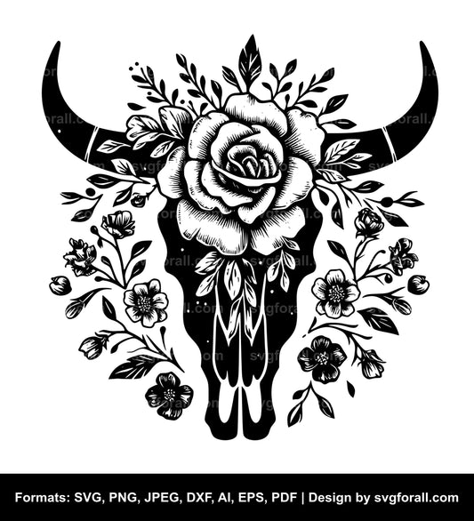 Cow Skull With Flowers SVG Clipart