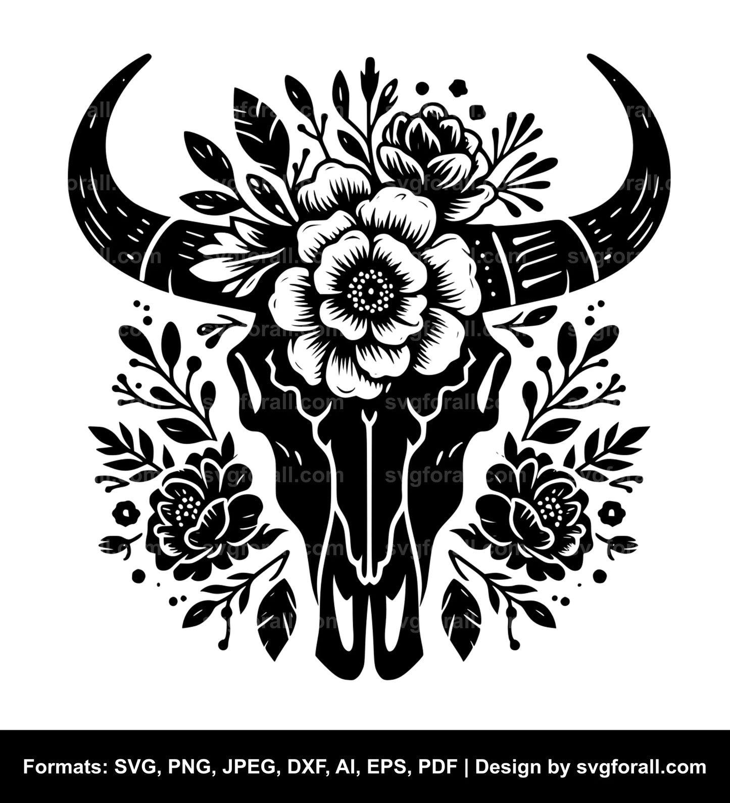 Cow Skull With Flowers SVG Cut File