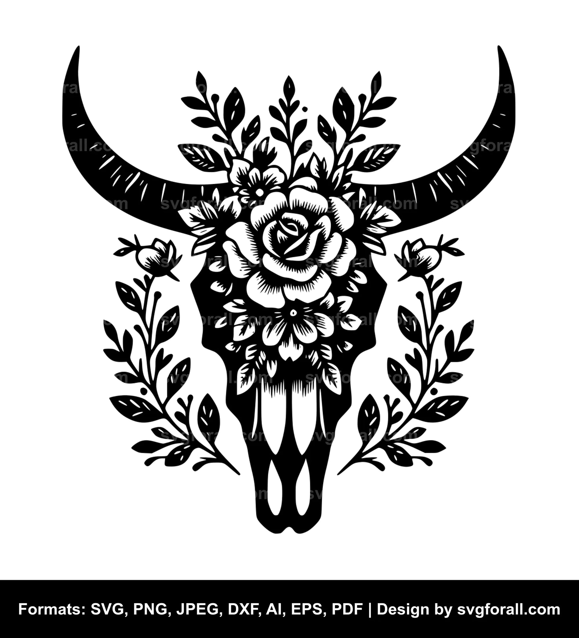 Cow Skull With Flowers SVG Design