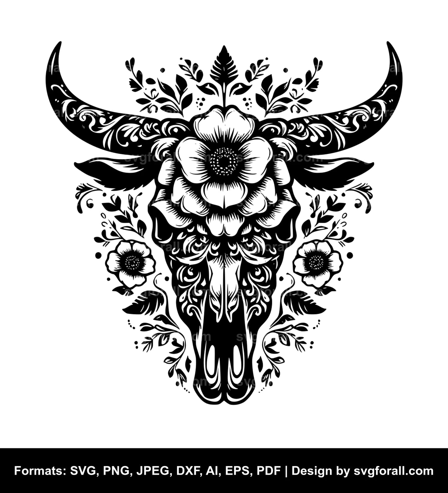 Cow Skull With Flowers SVG Download