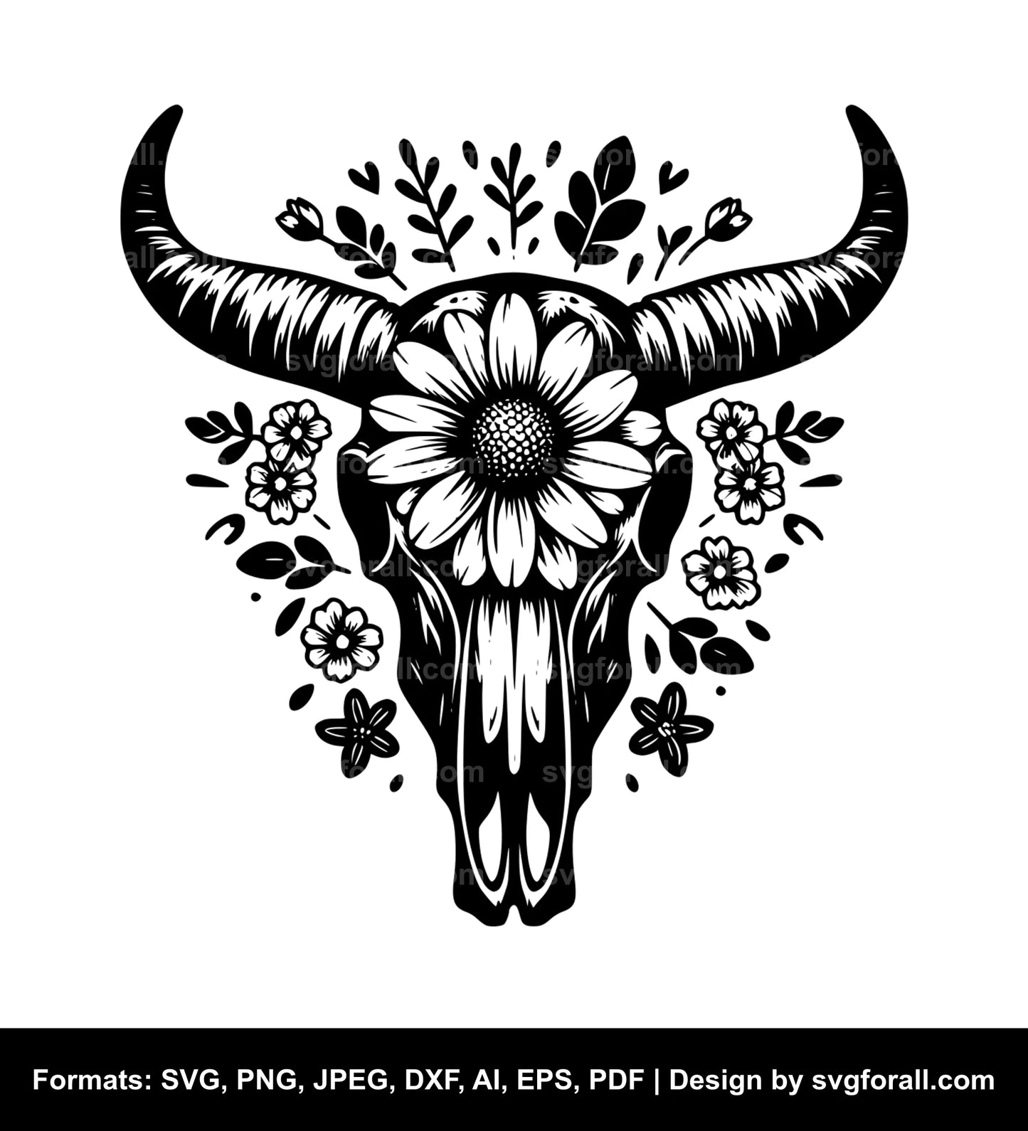 Cow Skull With Flowers SVG File