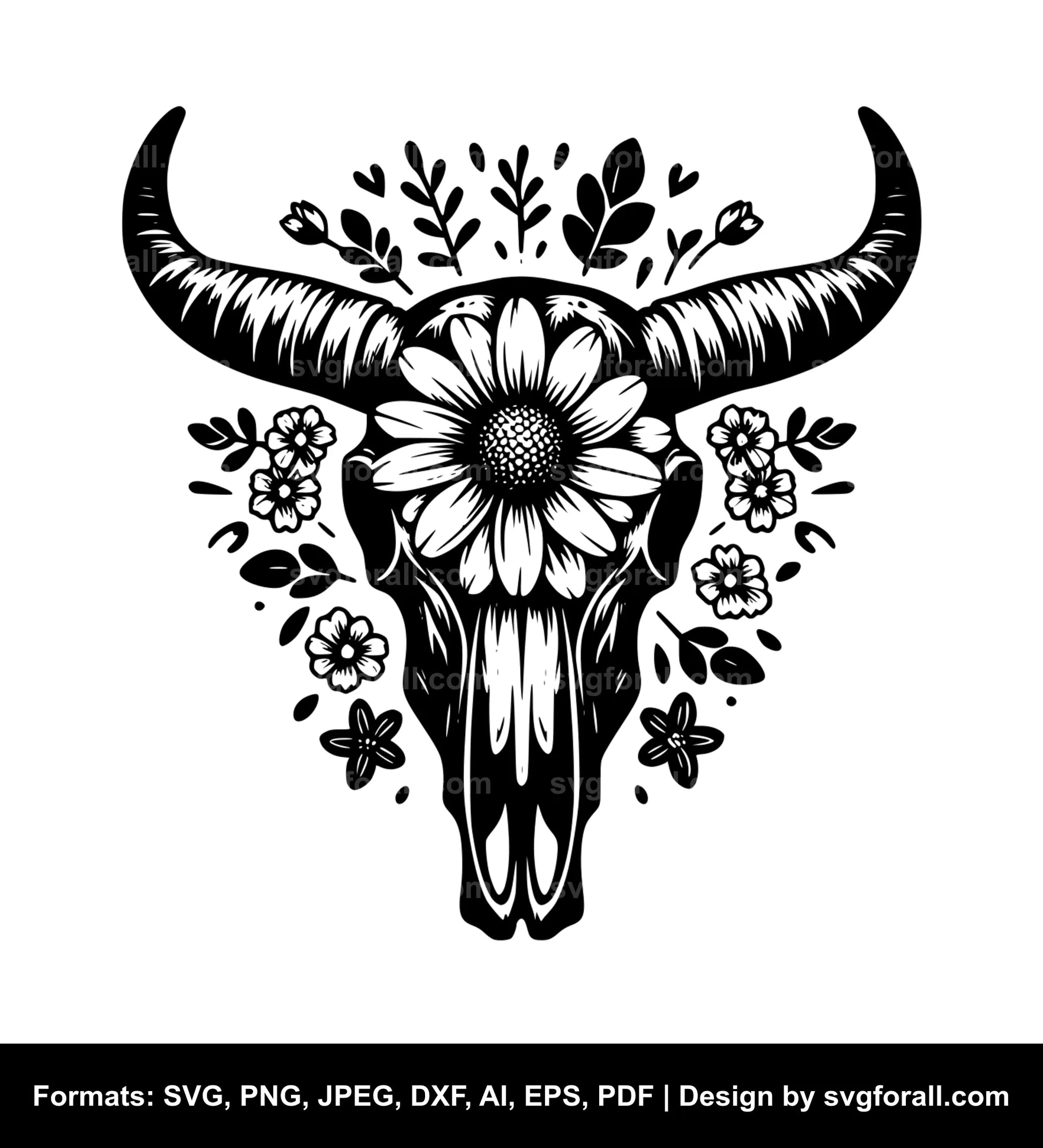 Cow Skull With Flowers SVG File