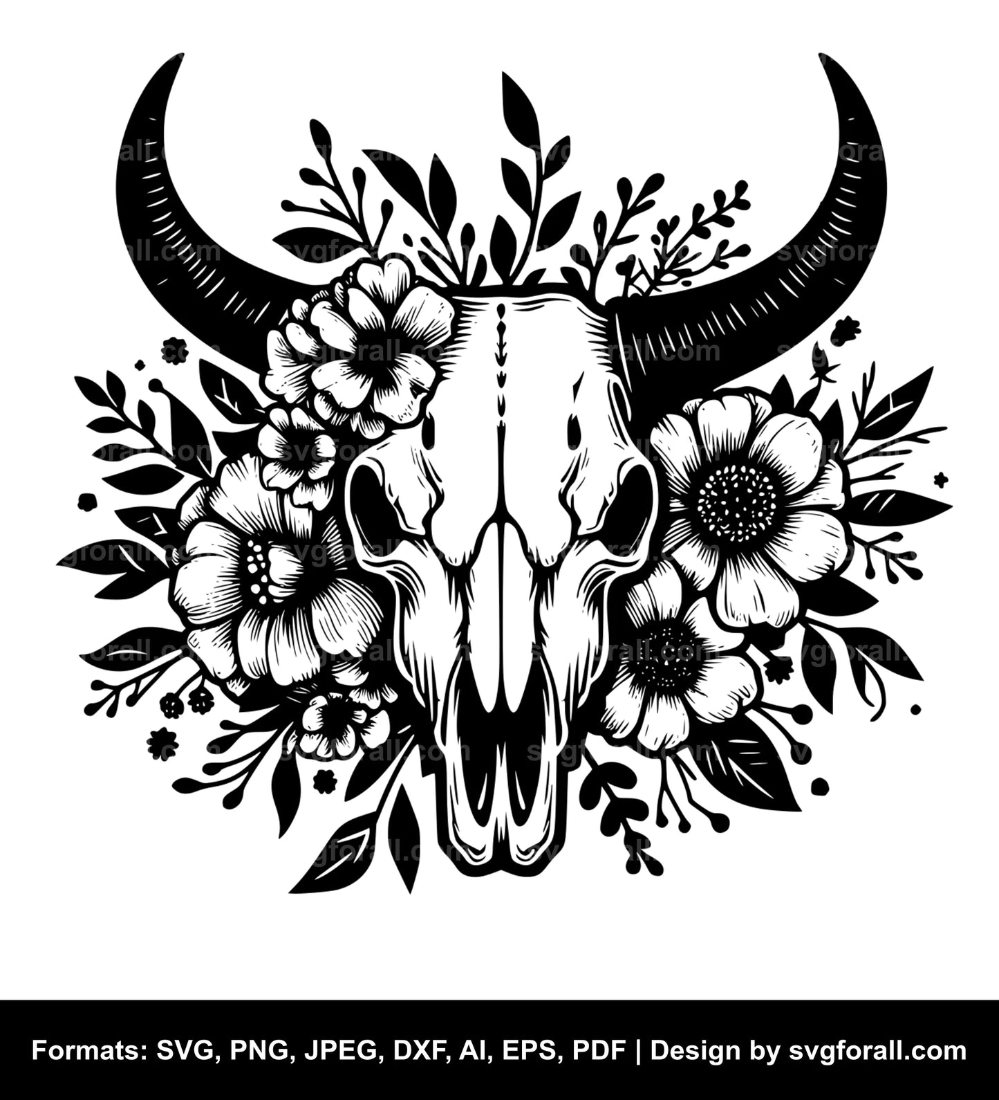 Cow Skull With Flowers SVG PNG