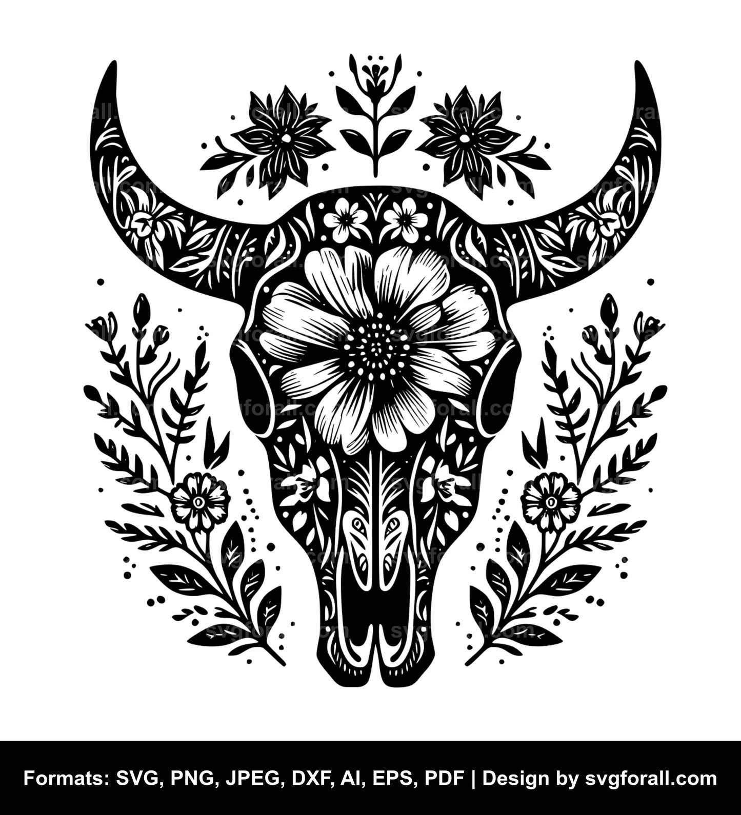 Cow Skull With Flowers SVG PNG Image