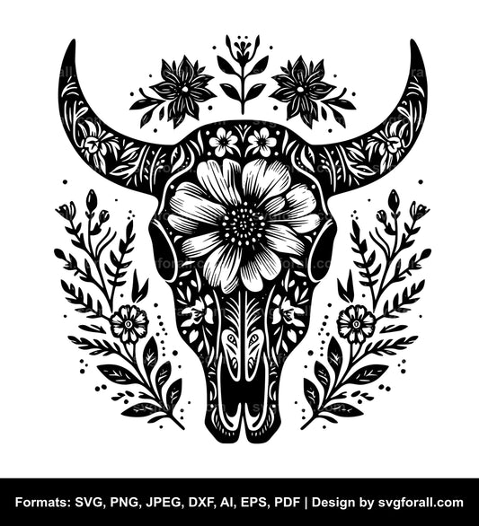 Cow Skull With Flowers SVG PNG Image