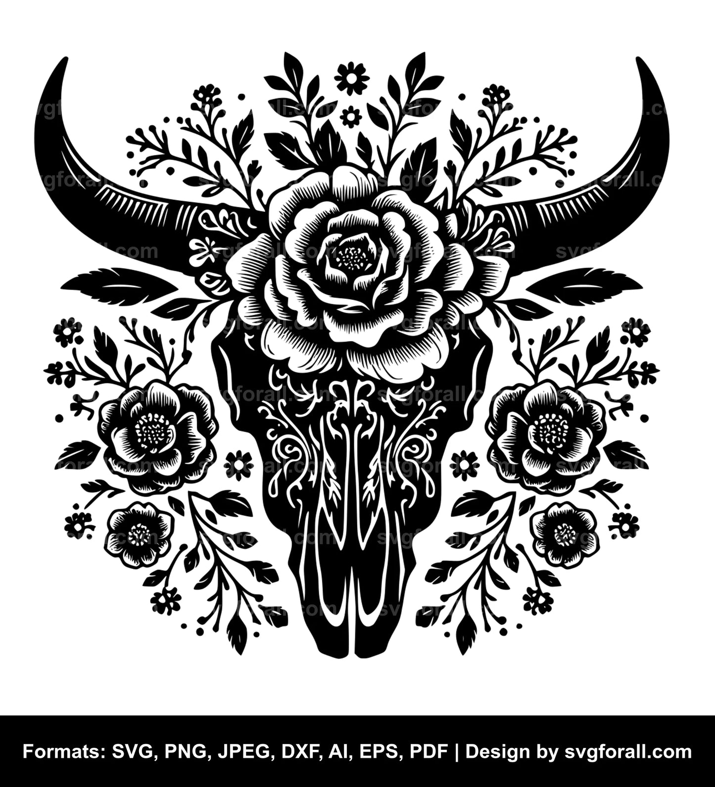 Cow Skull With Flowers Vector SVG