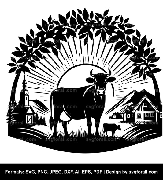 Cow Sunset SVG