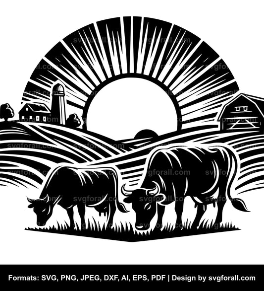 Cow Sunset SVG PNG