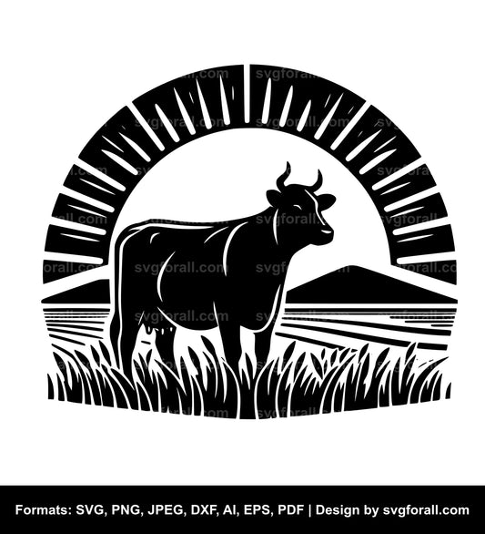 Cow Sunset SVG Vector