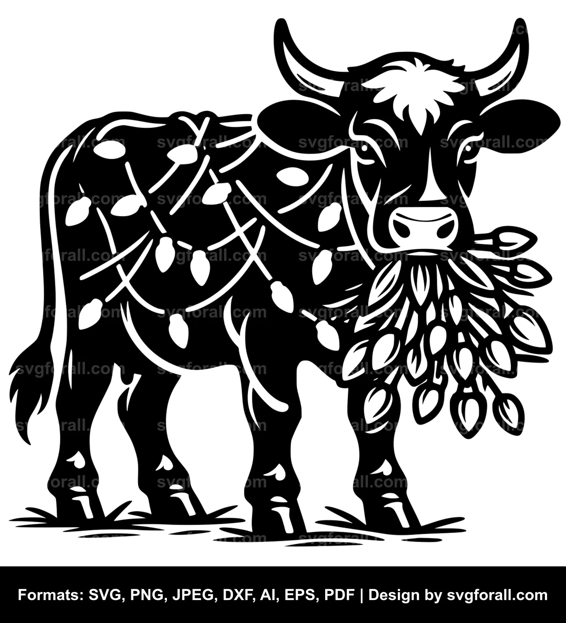 Cow With Christmas Lights Black SVG