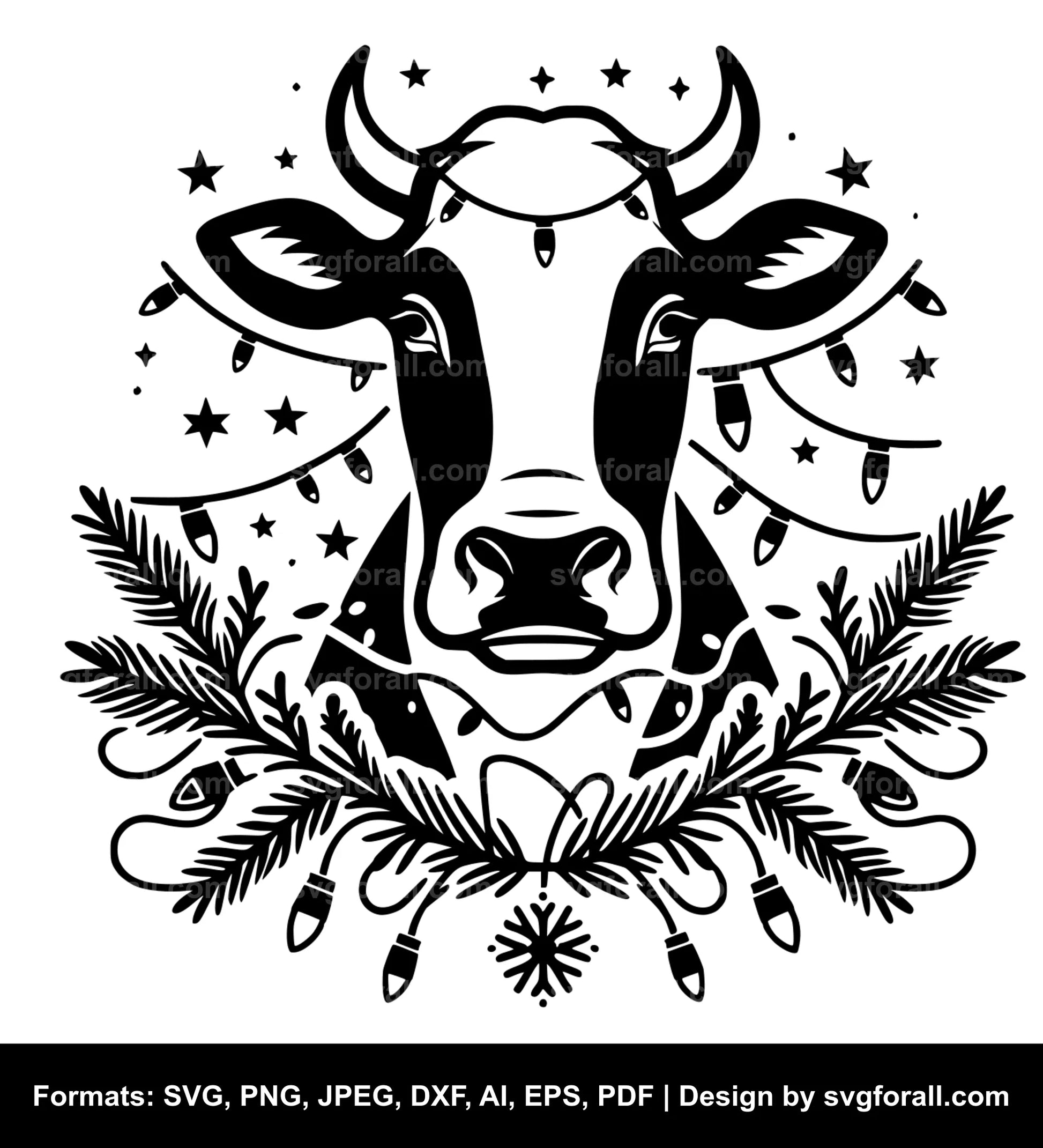 Cow With Christmas Lights Cricut SVG