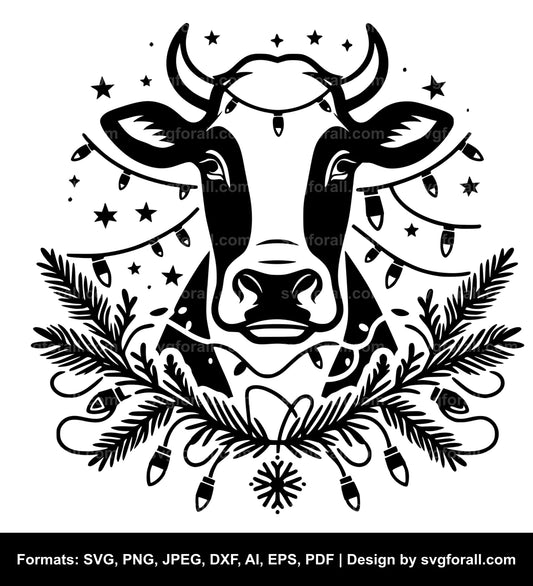 Cow With Christmas Lights Cricut SVG